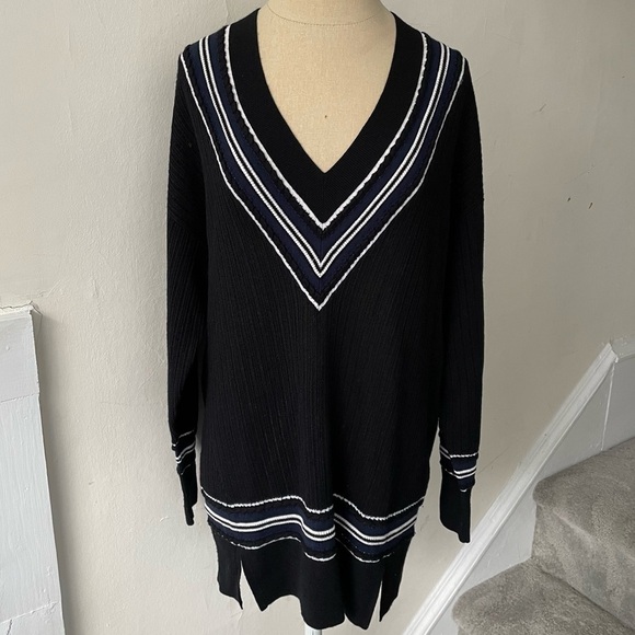 Rag and Bone Dianna Black Merino Wool V-Neck Oversized Midweight Sweater EUC XXS - Picture 6 of 12
